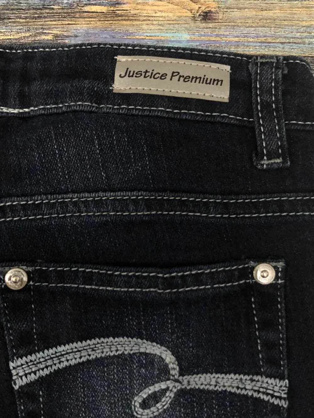 Justice Premium Jeans Girls Size 14S Slim Faux Rhinestones Embellished